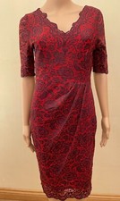 M&S TWIGGY Red & Navy Floral Lace Bodycon Secret Support Dress Sz UK 10 16  24