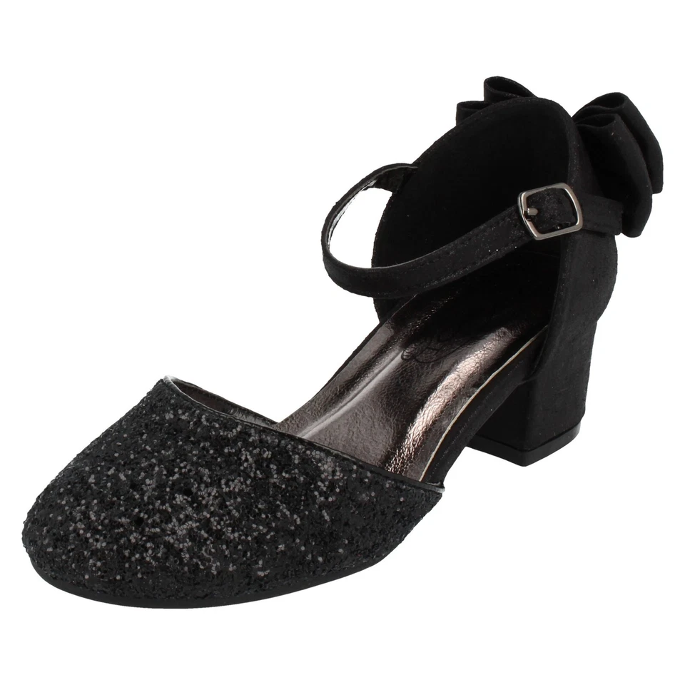 Niña Tacón Spot On Oro, Plata, Blanco o Negro Tobillo Tira Zapatos Fiesta H3R085 - Imagen 4 de 4