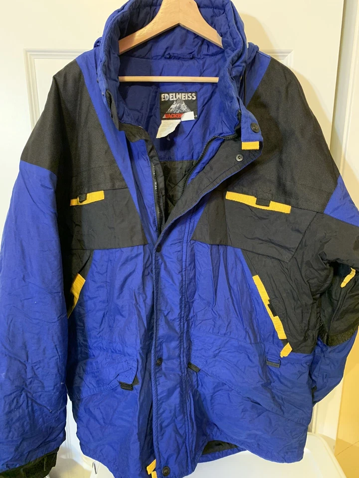 Chaqueta De Colección Años 90 Azul Para Hombre Talla XL Esquí Snowboard EDELWEISS BackBowl Stowaway Con Capucha Foto 3 de 4