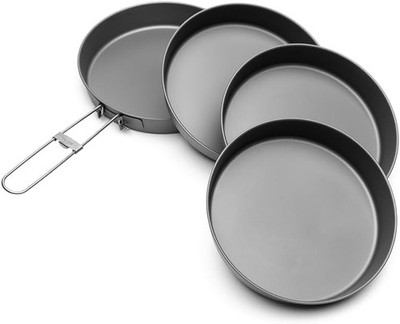 Titanium Pan & Plate 4 PC Set   6.5 inch Frying Pan W/ 3 Matching Plates BBQ
