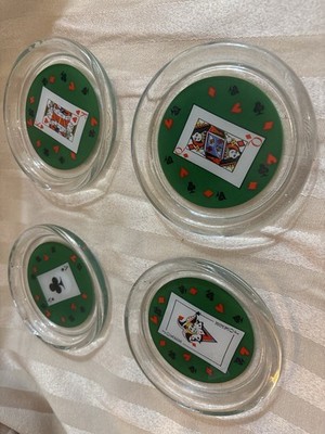 Set Of 4 Luminarc Card Party Playing Card Glass Coaster Set 4'' Poker Barware