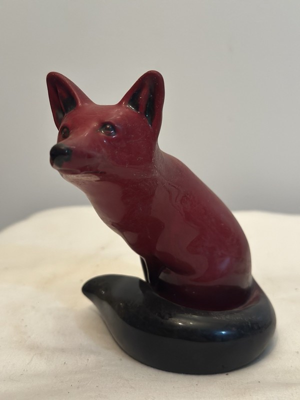 Ceramic Fox Figurine Red with Black Base Marked "FUR"