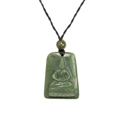 81stgeneration Geschnitzter Nephrit Jade Grünstein Sitzender Buddha Halskette