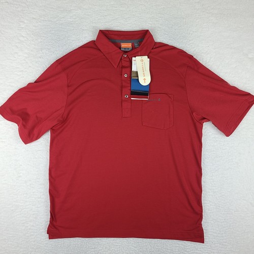 Merrell Polo Shirt Mens Large Red Solid Pocket Performance Short Sleeve NWT NEW