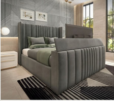 Manhattan Upholstered TV Bed Frame With Black Border in All UK Sizes 3ft-6ft