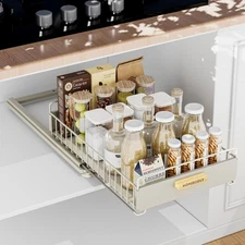 HOMEBOSILY Under Sink Organizer Cabinet Storage Shelf Sliding Drawer Gray