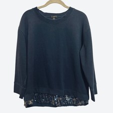 J.Crew Sequin Hem Sweatshirt Women's Medium Navy Blue Sparkle Casual Top Festive