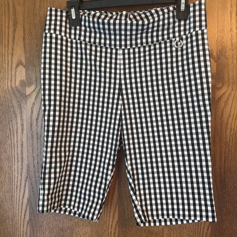 Rafaella Comfort Stretch Women Size 10 Black White Check Bermuda Shorts