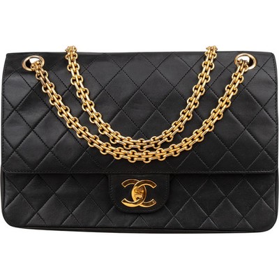 Chanel Quilted Lambskin 24K Gold Double Flap Shoulder Bag Coco CC Tasche
