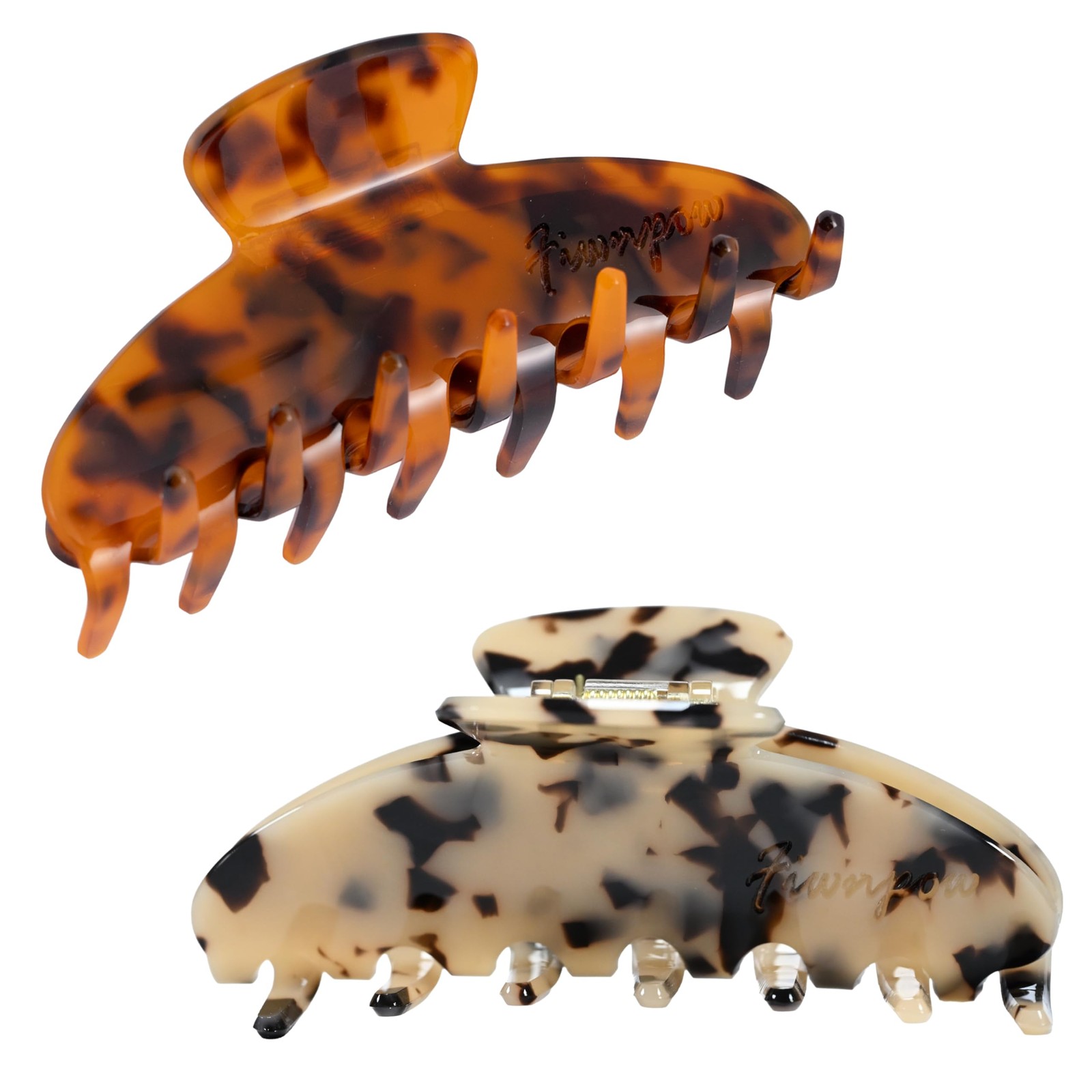 Fiwnpow 2PCS Hair Claw Banana Clips Celluloid Acetate French Design Tortoise