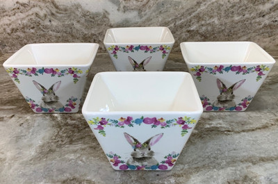 Easter Parade Square Dessert Bowls. Ciroa. Choose Flowers Or Bowtie Set Of 4 New
