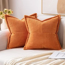 MIULEE 18x18 Orange Striped Corduroy Throw Pillow Covers, Set of 2, Soft, Modern