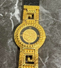 Gianni Versace Vintage Medusa Gold Dial Quartz Watch Black Strap Used #S-149