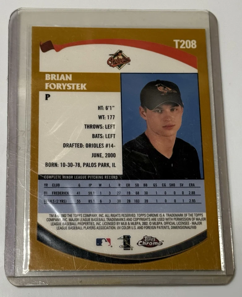 Brian Forystek 2002 Topps Chrome Trading Card Prospects T208 Baltimore Sleeves - Image 2 of 4