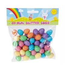 Easter Glitter Eggs 40 Pack 2cm Multicolour Decorations, Bonnet Making, Egg Hunt