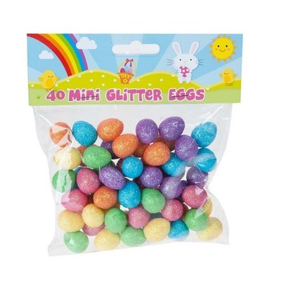 Easter Glitter Eggs 40 Pack 2cm Multicolour Decorations, Bonnet Making, Egg Hunt