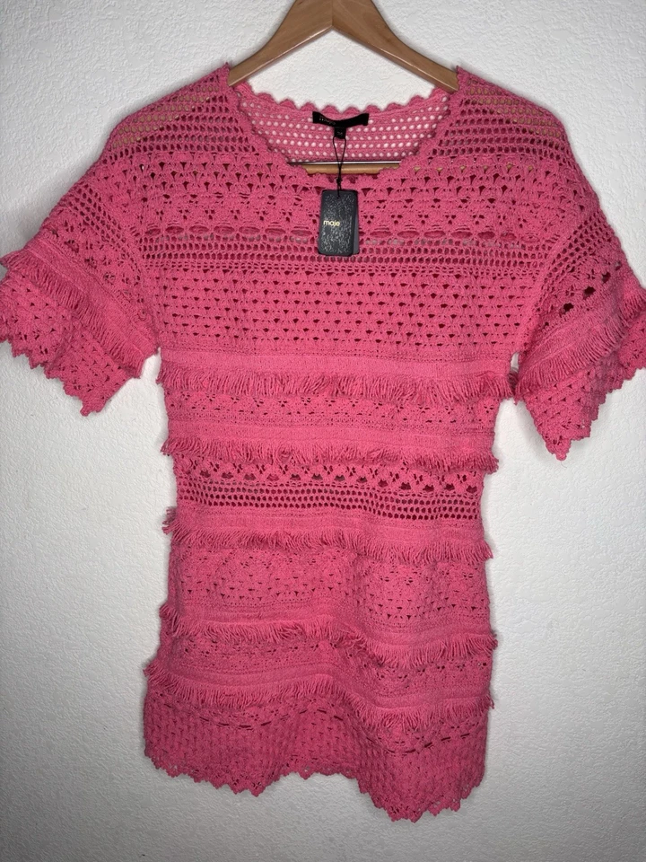Mini Vestido Maje Tejido Crochet Rosa Beach Resort Talla 34 EE. UU. XS NUEVO CON ETIQUETAS Foto 3 de 4