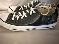 Converse Chuck Taylor Black Sparkle Patent Leather Shoes Sneakers Women s Size 8