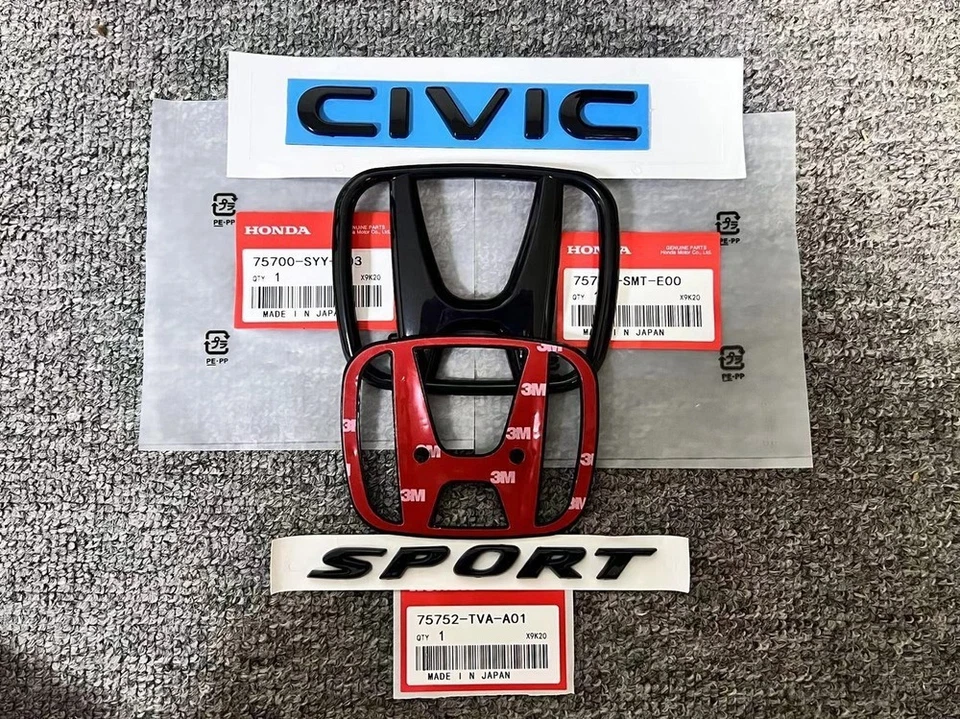 4PCS/SET For Honda Civic Sedan 2022-2025 Gloss Black Emblem Badge Front Rear NEW - Image 4 of 4