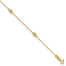 14k Yellow Gold Diamond-cut Beads 5-Station 9 inch Plus 1 inch Bead Dangle