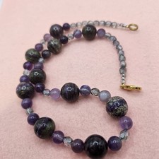 Chevron Amethyst Necklace Bead Spirit Quartz Glass 19 Inch Boho Modern