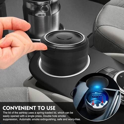 Tragbarer LED Auto Aschenbecher Edelstahl Zigarette mit Deckel rauchfrei - Bild 5 von 10