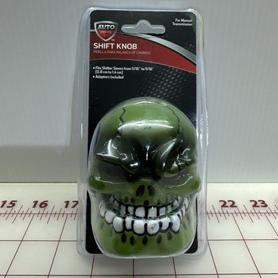 Skull Shifter KNOB NEW AUTO DRIVE GREEN RESIN ALUMINUM 2013 FITS 5/16 TO 9/16''.