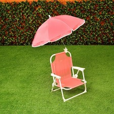 Children's Garden Chair & Parasol Deckchair Ideal Beach Camping Kid Sat outside