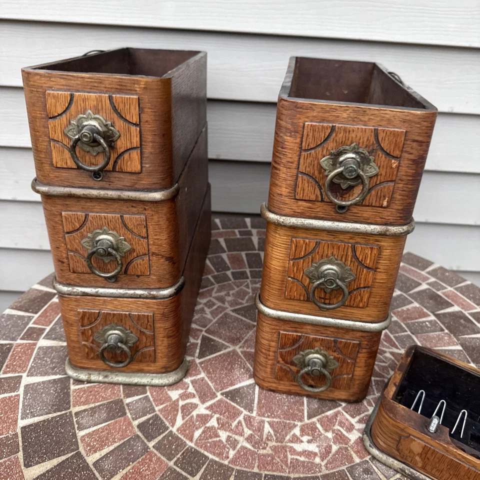 6 cajones antiguos domésticos para máquinas de coser a juego madera burlada más centro uno Foto 2 de 4