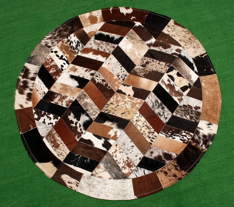 Cowhide Round Patchwork Carpet Handmade Cowhide Carpet (36"x36") Home Décor 8002