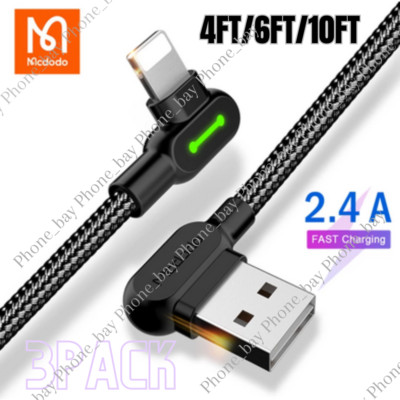 3 Pack Mcdodo 90 Degree Elbow USB Cable Charger Cord 4/6/10FT For iPhone 14 13 X