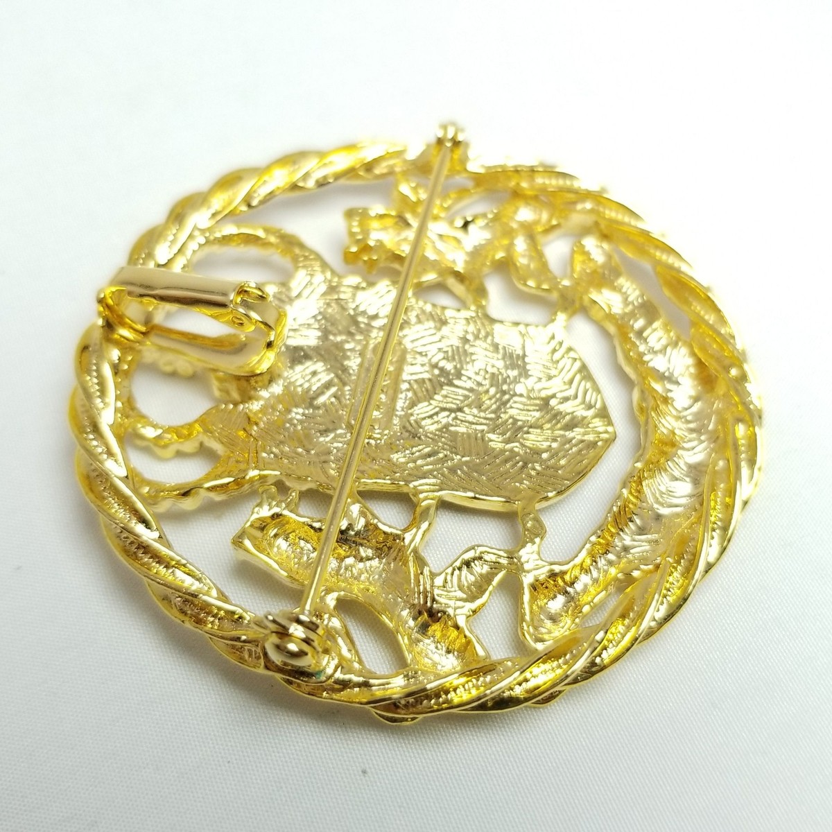 Vintage Ivana Trump Family Crest Gold Tone Brooch Lapel Pin, Signed Estate View 2