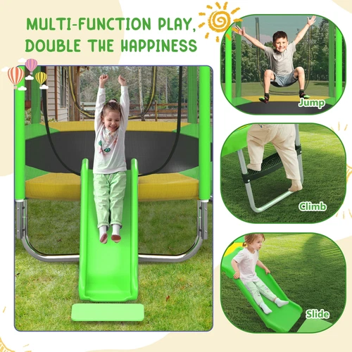 7FT Kids Trampoline w Safety Enclosure Net, Indoor Outdoor Trampoline with Slide - Picture 14 of 14