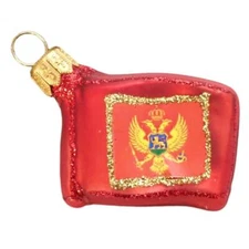 MONTENEGRO FLAG EUROPEAN BLOWN GLASS CHRISTMAS TREE ORNAMENT
