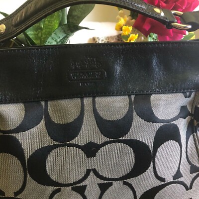 COACH Authentic F12657 Zoe Medium Hobo bag purse Grey Jacquard