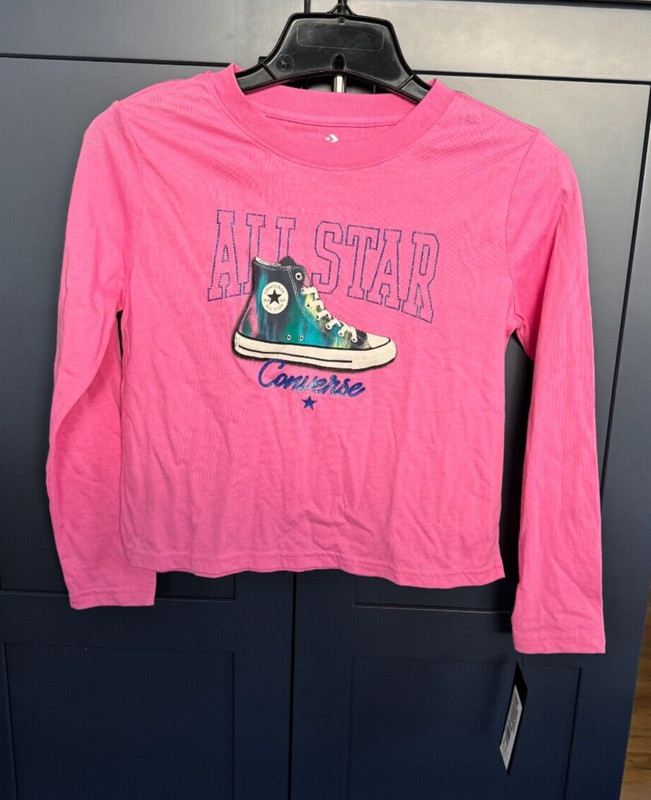 Converse All Star Girls Long Sleeve Sneaker Print Tee - Size Medium(10/12 yrs) 