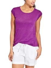 NEW ATHLETA WOMEN'S PURPLE CAP SLEEVE NEWPORT LINEN TEE TOP Sz M