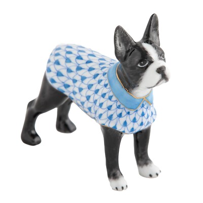 HEREND, BOSTON BULL TERRIER DOG, BLUE FISHNET,  #VHP-16232,   NEW,  MINT & BOX!