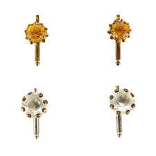 2 Pairs Yellow  Clear Rhinestone Tuxedo Shirt Studs Vintage