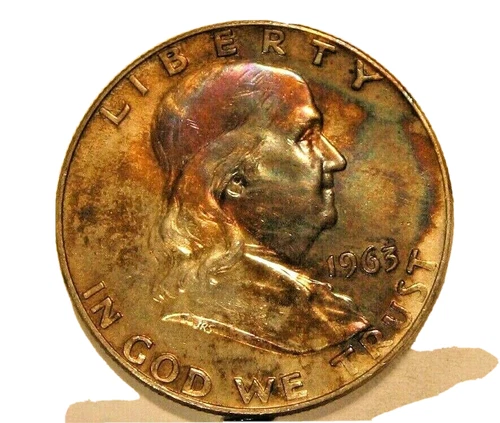 1963-D FRANKLIN HALF DOLLAR TONED UNCIRCULATED ID NO D-42