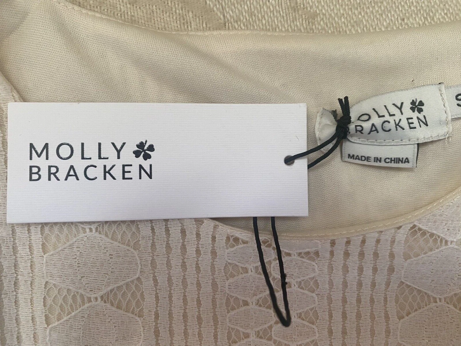 OFF WHITE Molly Bracken abito pizzo tubino piccolo tubino bianco sporco midi manica 3 4 DIFETTO LASER