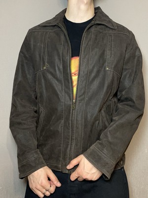 Vintage Brown Gray Leather Jacket Acne Style Hype Size L