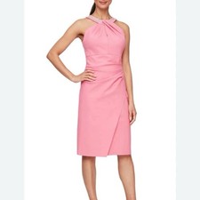 Alex Evenings Pink Stretch Sheath Cocktail Dress Rhinestones Wedding Sixe 12