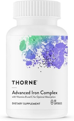 THORNE Advanced Iron Complex 60 Caps Chelated Iron Folate B C Vitamins