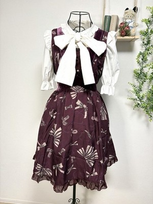   axes femme Ribbon Print Burgundy Dress NWT & Bow Tie Blouse Set Mori Girl