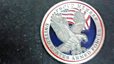 PROUD MEMBER UNITED STATES ARMED FORCES-UNITED WE STAND  -1  1/2'' CHALLENGE COIN