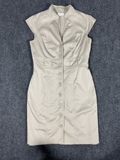 Calvin Klein Beige Tan Linen Rayon Belted Button Down