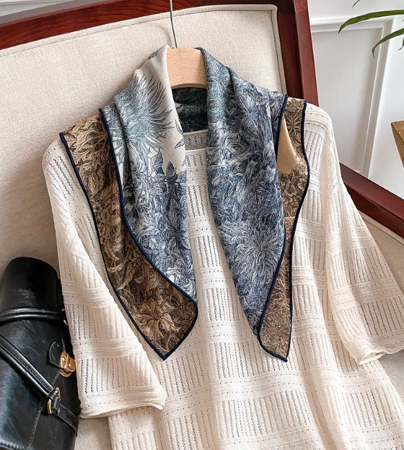 70% Cashmere 30% Silk Shawl Neckerchief shrub Print Scarf 26'' Bandanna Wrap