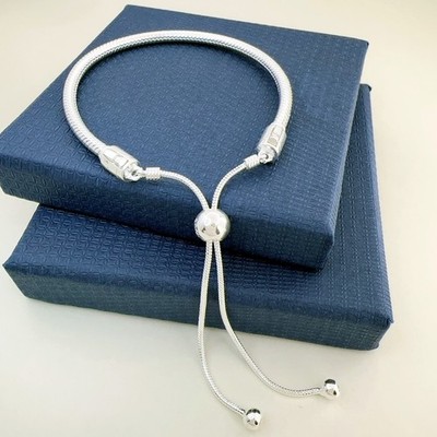 925 Silver Moments Bolo Sliding Adjustable Snake Chain Charm Bracelet 