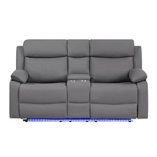 Blanche Grey Console Reclining Loveseat w LED Lights Manual Recline Function